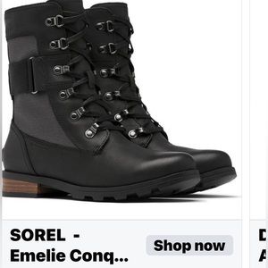 Sorel Emelie Conquest Black & Gray Waterproof Leather Boots 8.5